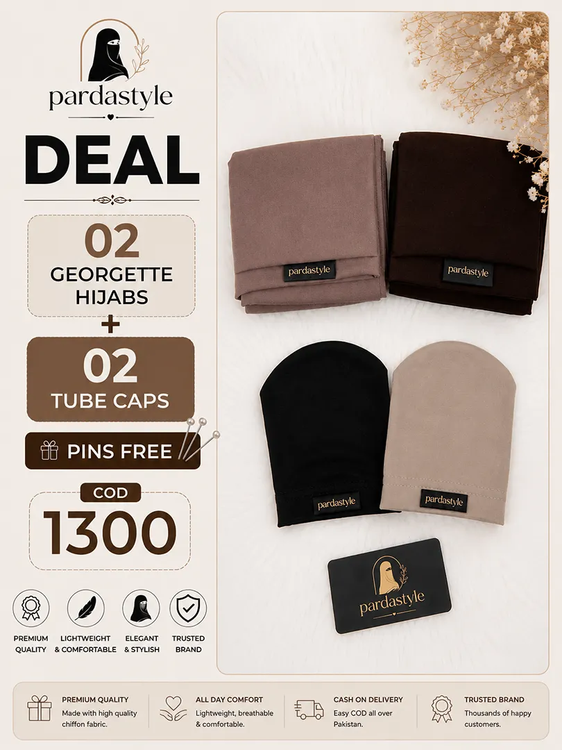 Deal 11 – 2 Georgette Hijabs + 2 Tube Caps